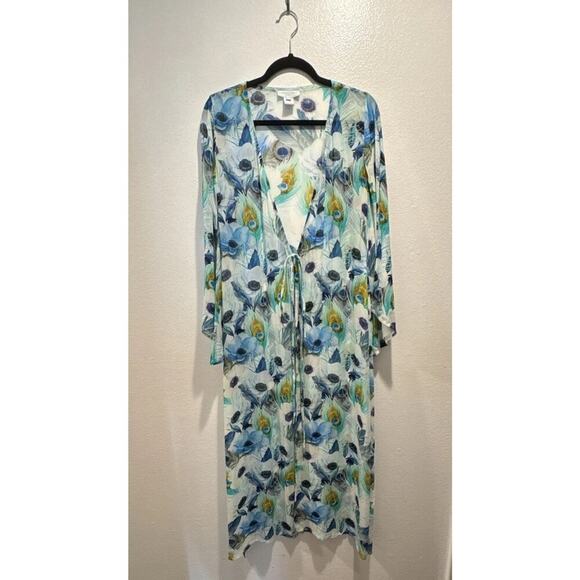 Elizabeth Hurley Beach Cover Up Women’s Size S/M Feather Floral Print Tie Front - Picture 1 of 8
